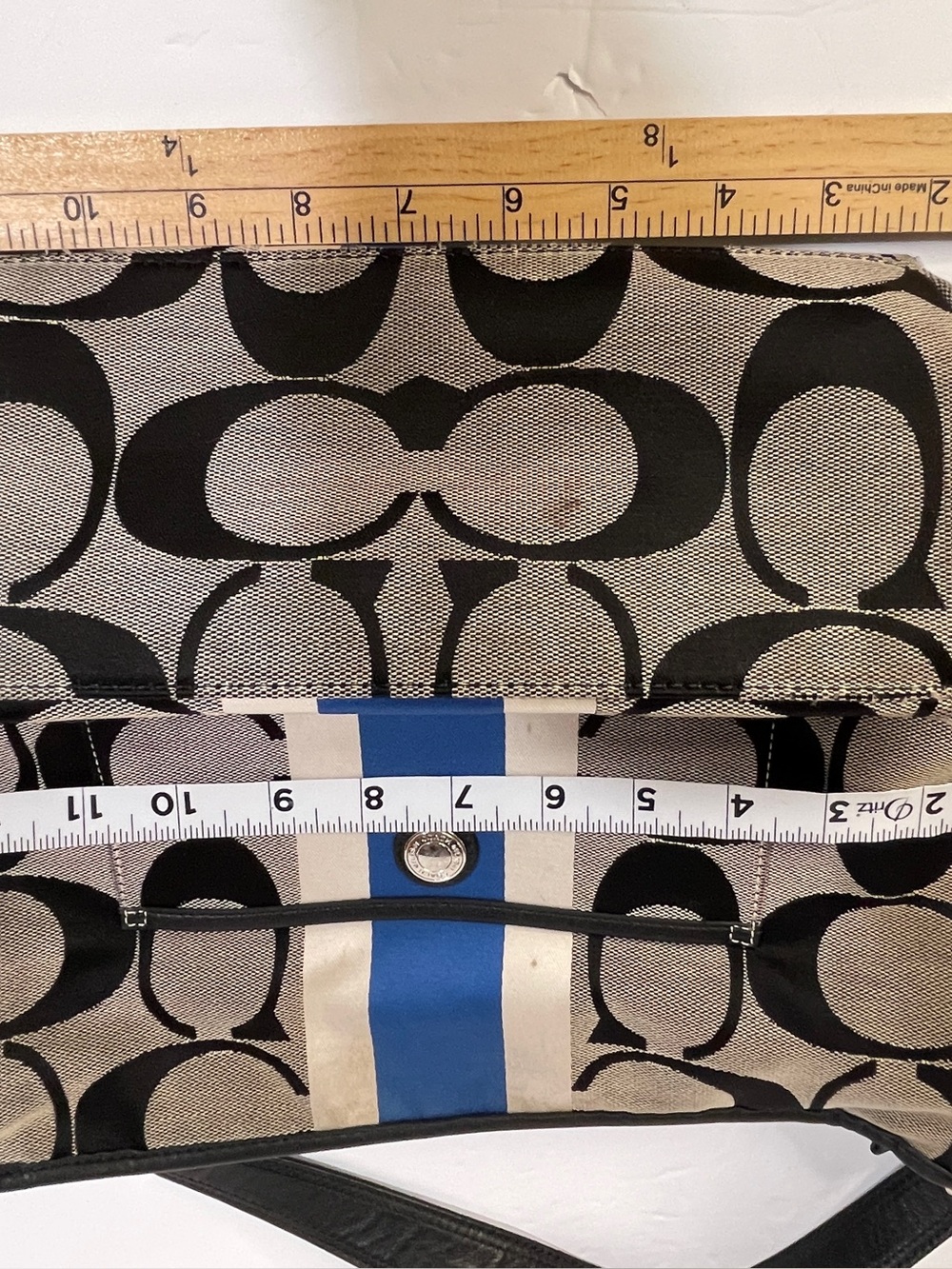 Coach Heritage Stripe Tote F14477 Y2K Signature C Shoulder Bag Black Blue White - Picture 5 of 16